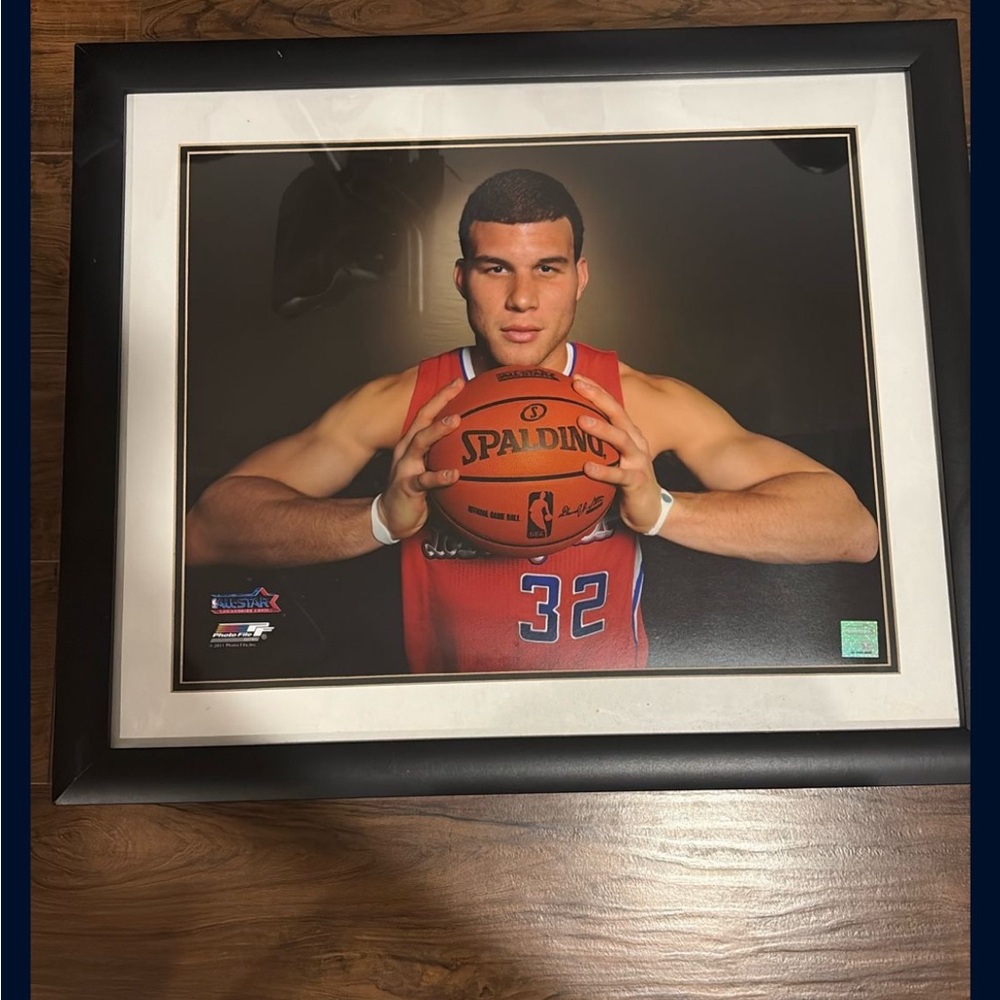 Framed Basketball Player Portrait with Black and White Frame
